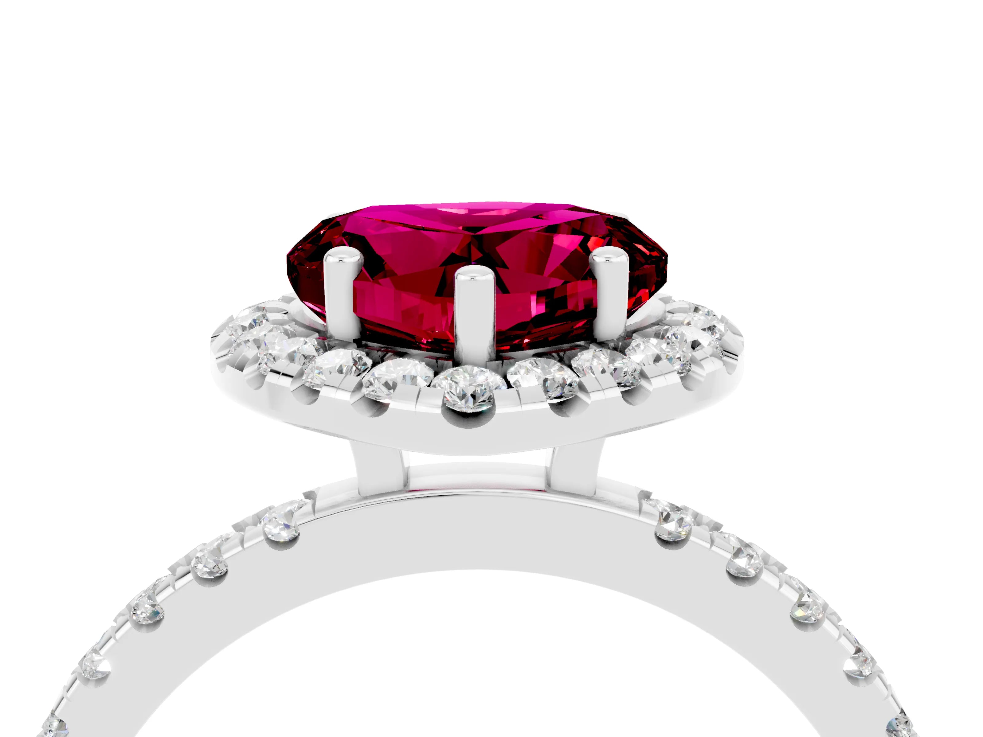 White gold Heart Cut Halo Diamond Pave Band with Prong Setting_4