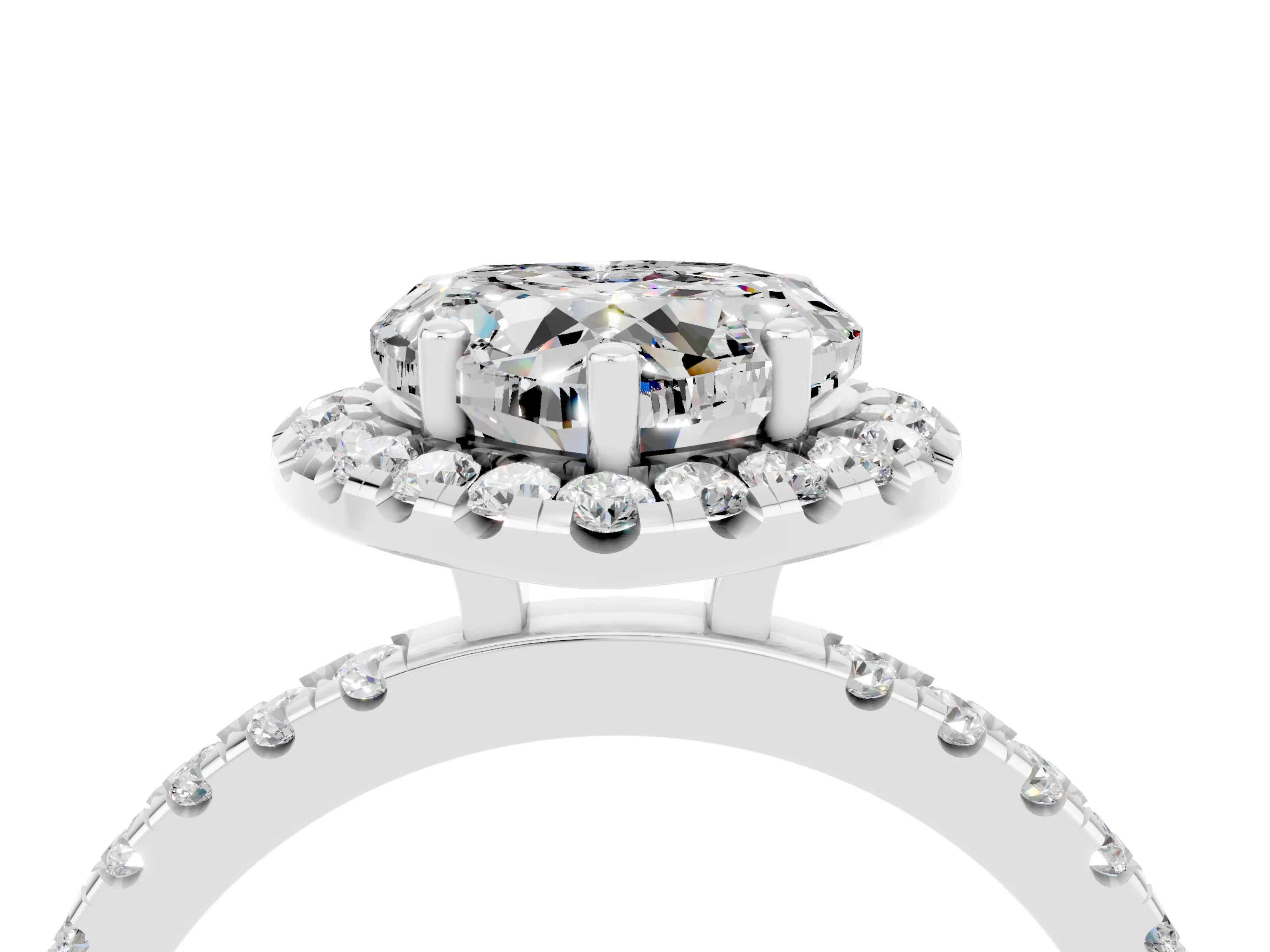 White gold Heart Cut Halo Diamond Pave Band with Prong Setting_4