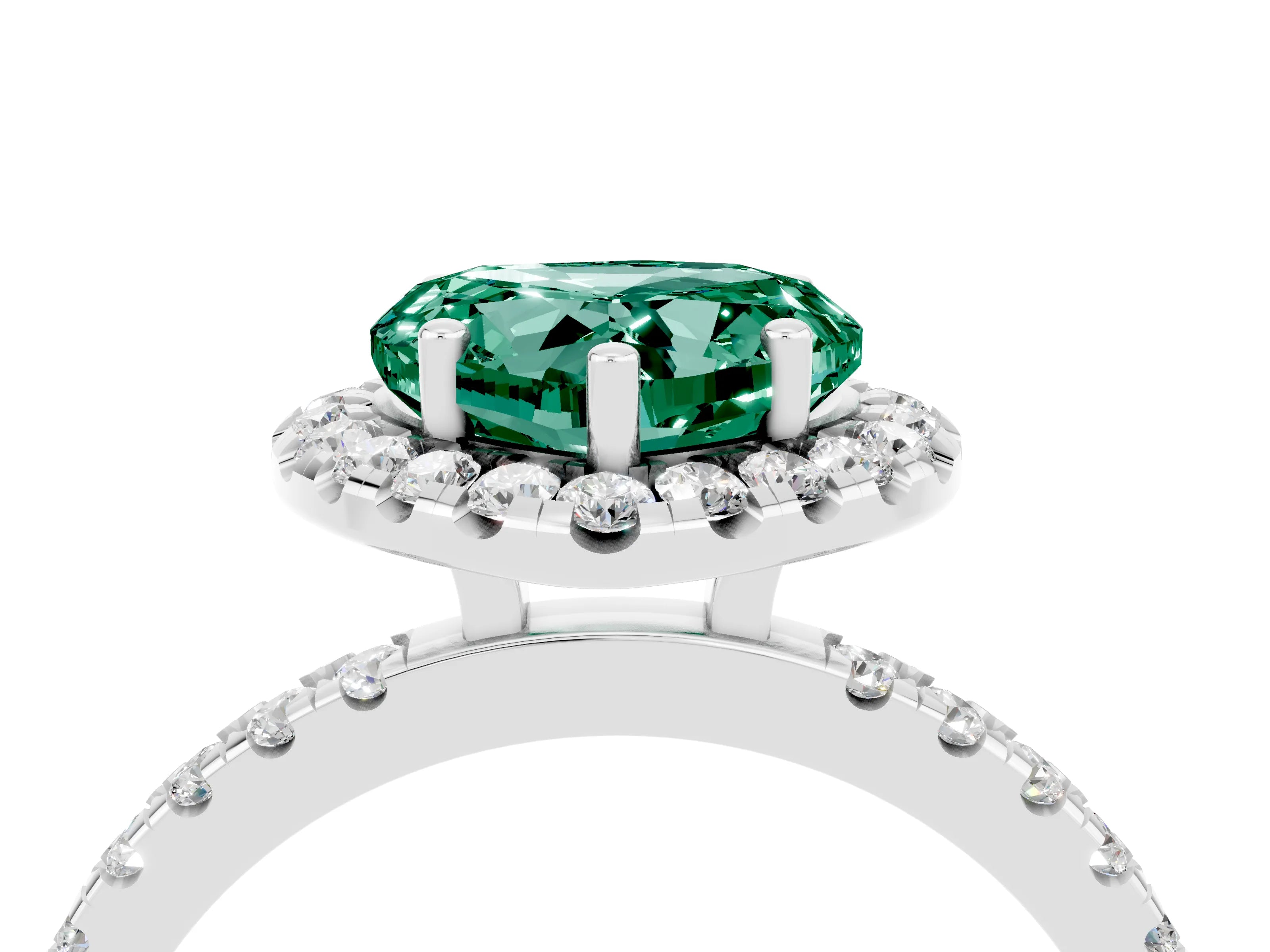 White gold Heart Cut Halo Diamond Pave Band with Prong Setting_4