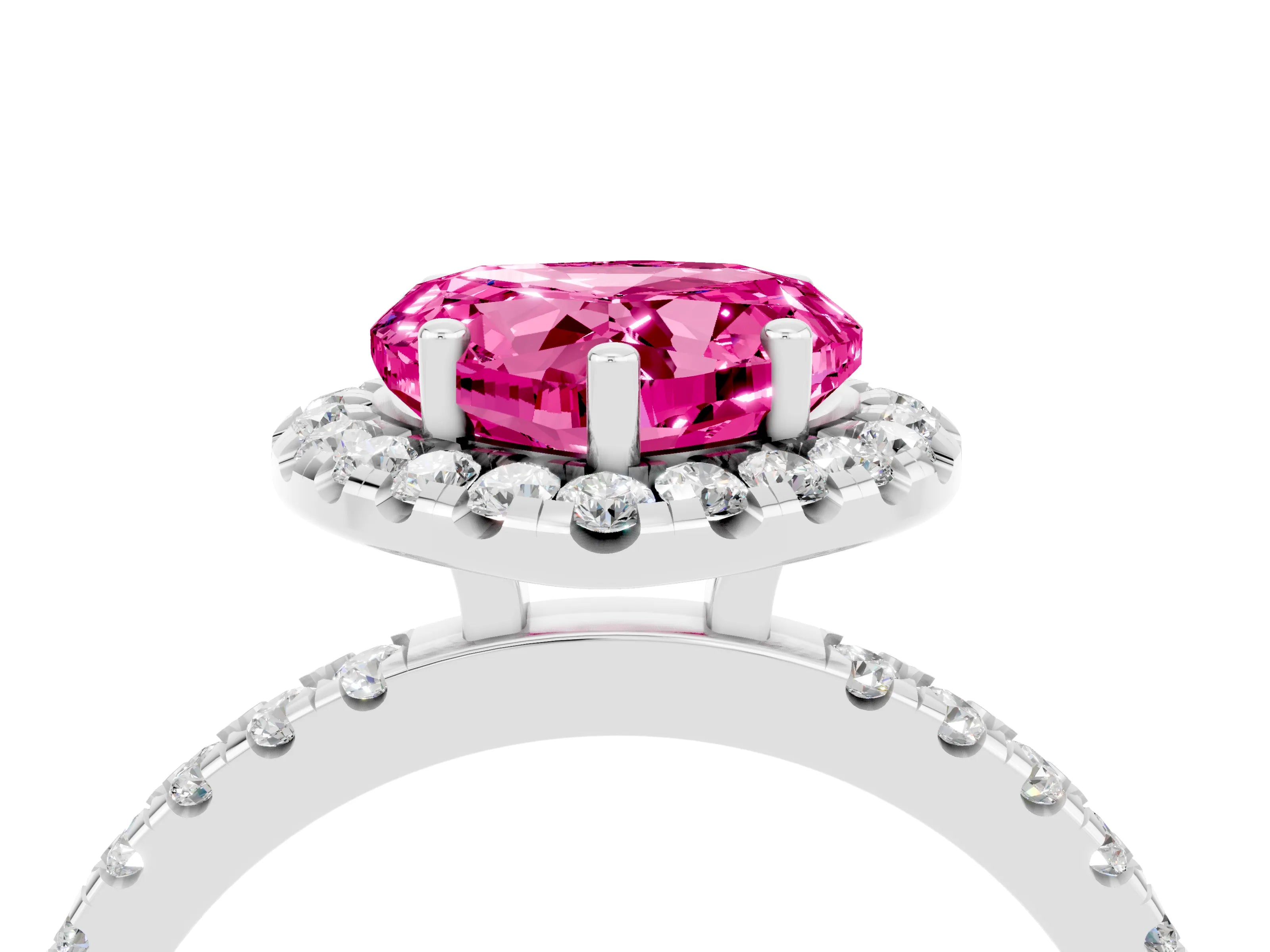 White gold Heart Cut Halo Diamond Pave Band with Prong Setting_4