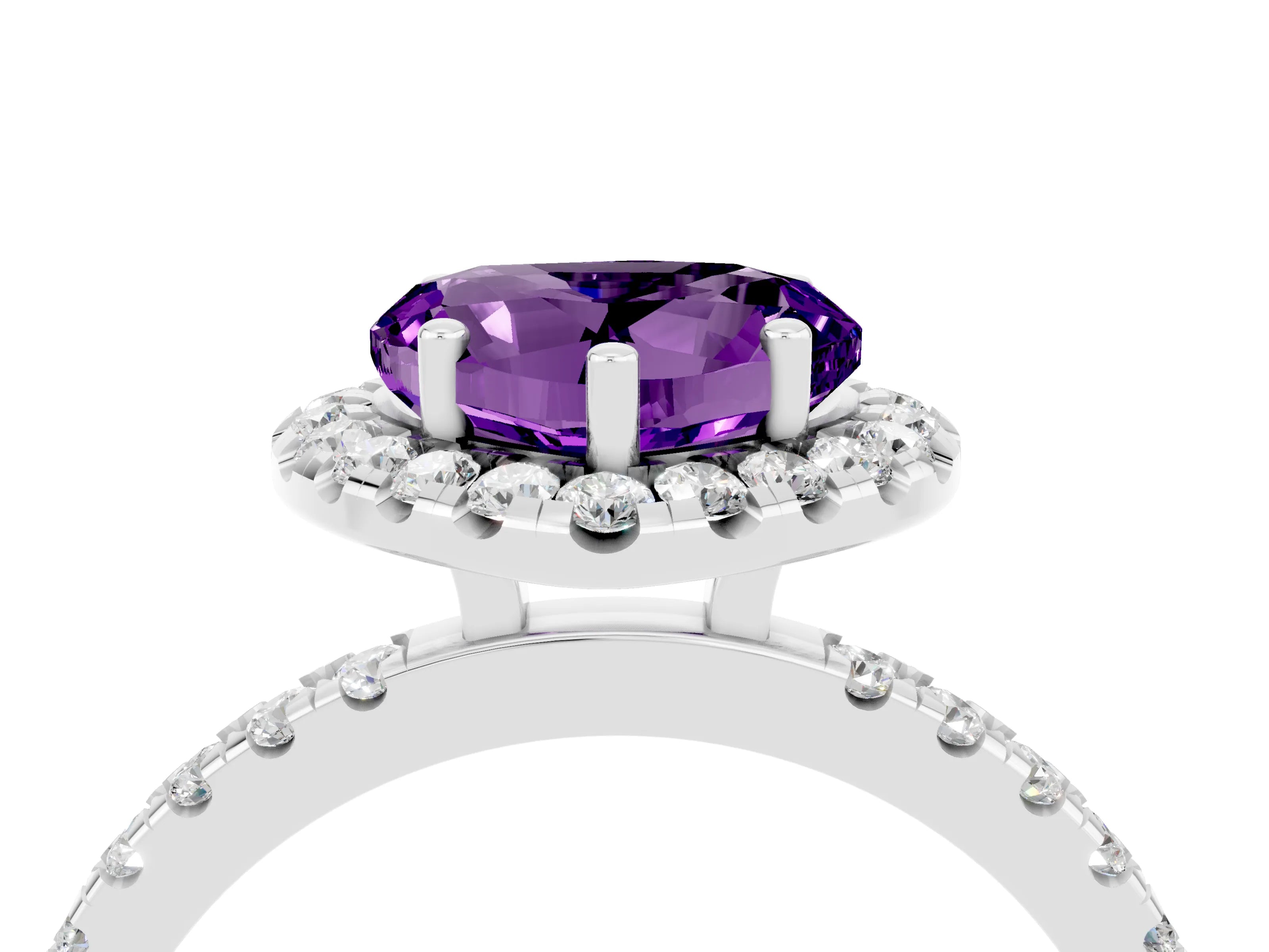 White gold Heart Cut Halo Diamond Pave Band with Prong Setting_4
