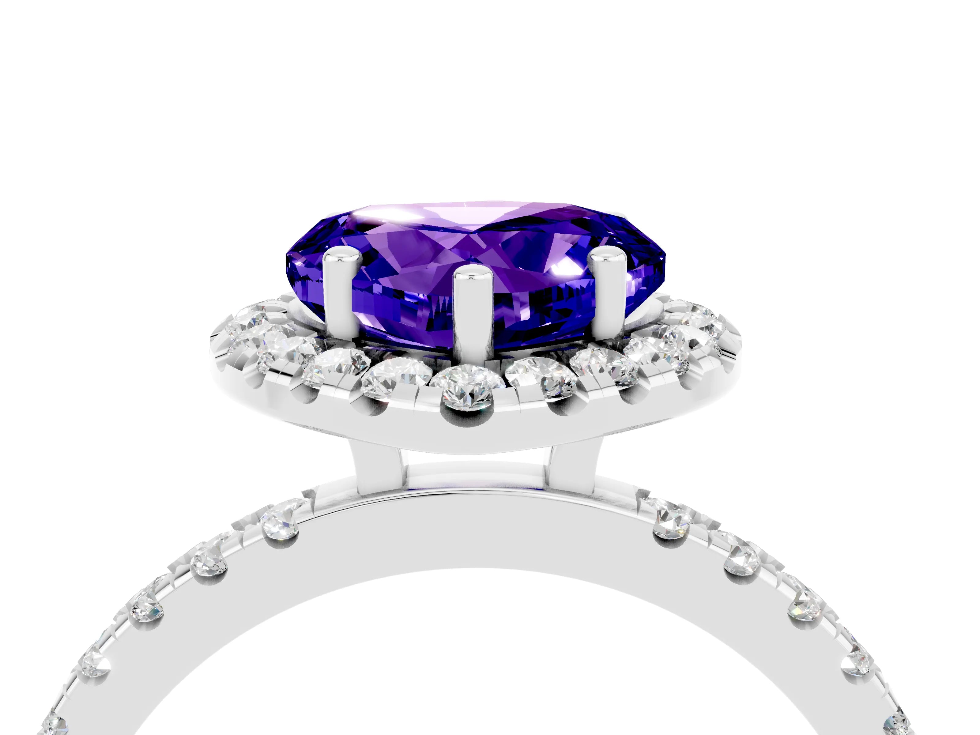 White gold Heart Cut Halo Diamond Pave Band with Prong Setting_4