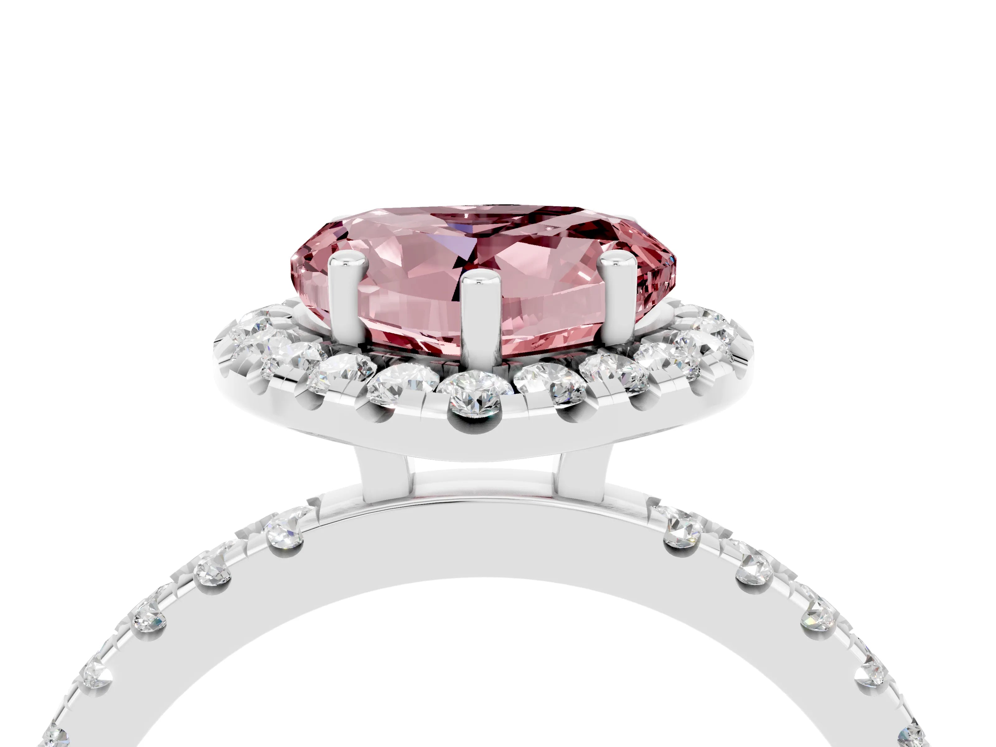 White gold Heart Cut Halo Diamond Pave Band with Prong Setting_4