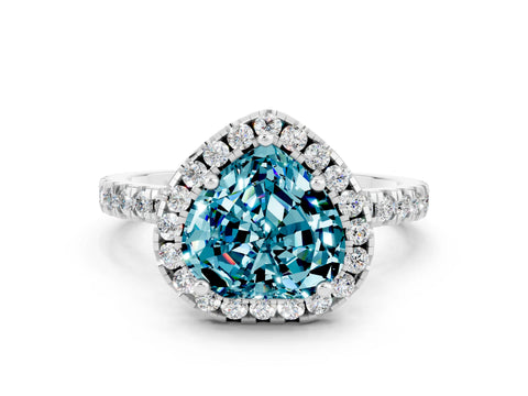 White gold Heart Cut Halo Diamond Pave Band with Prong Setting
