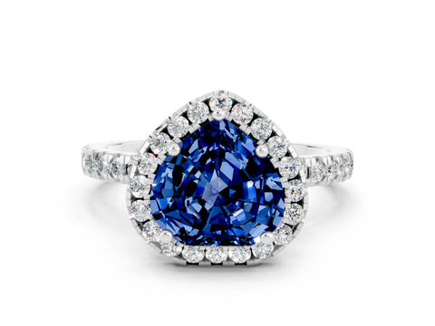 White gold Heart Cut Halo Diamond Pave Band with Prong Setting