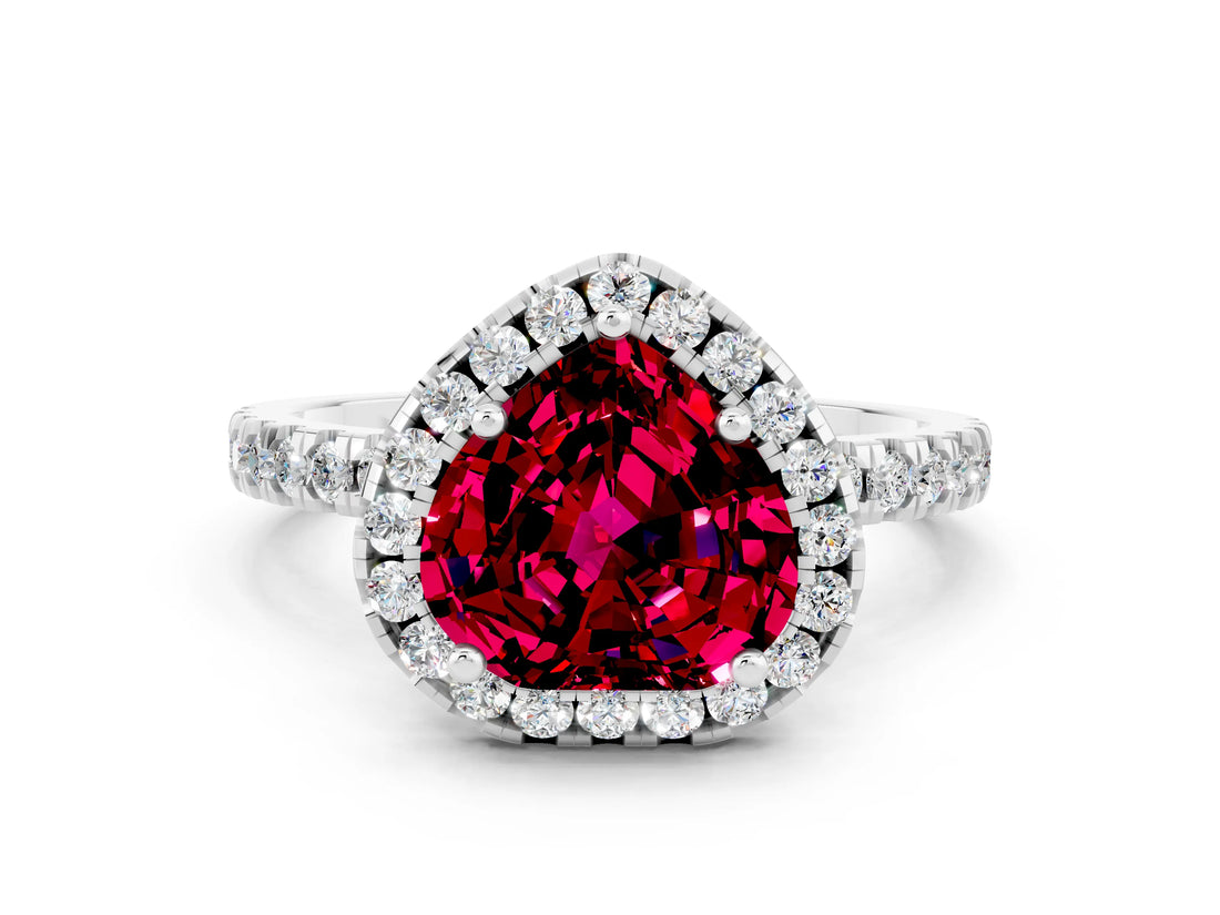White gold Heart Cut Halo Diamond Pave Band with Prong Setting