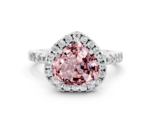 White gold Heart Cut Halo Diamond Pave Band with Prong Setting