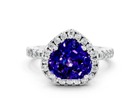 White gold Heart Cut Halo Diamond Pave Band with Prong Setting