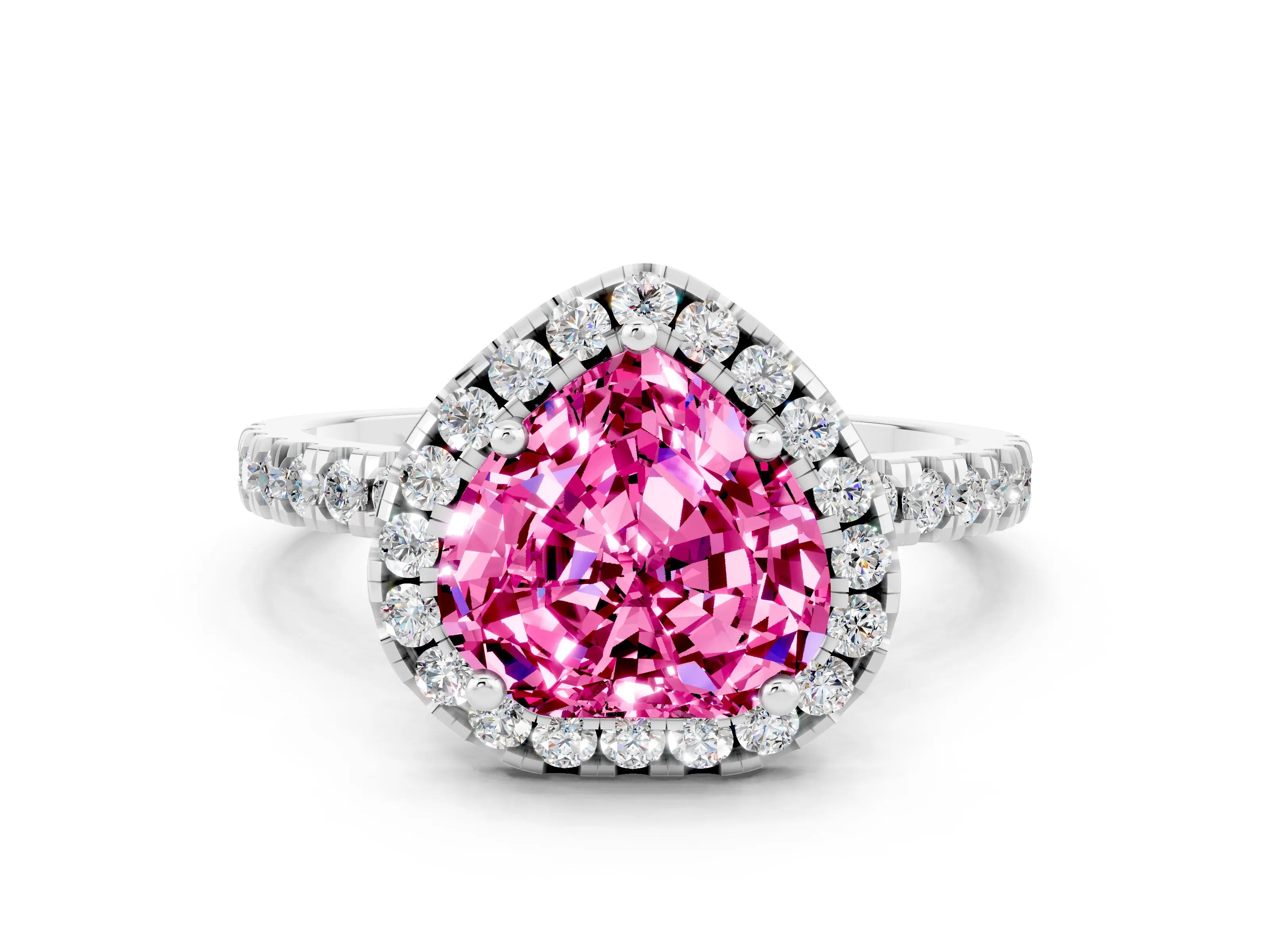 White gold Heart Cut Halo Diamond Pave Band with Prong Setting