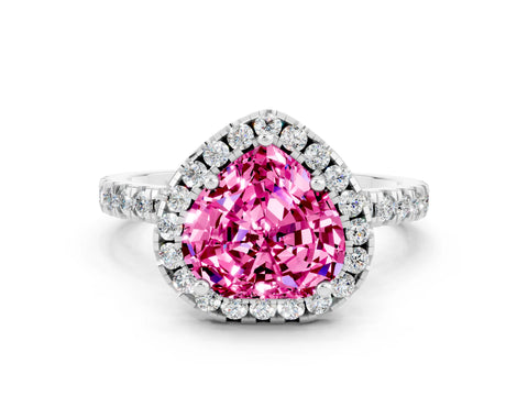 White gold Heart Cut Halo Diamond Pave Band with Prong Setting