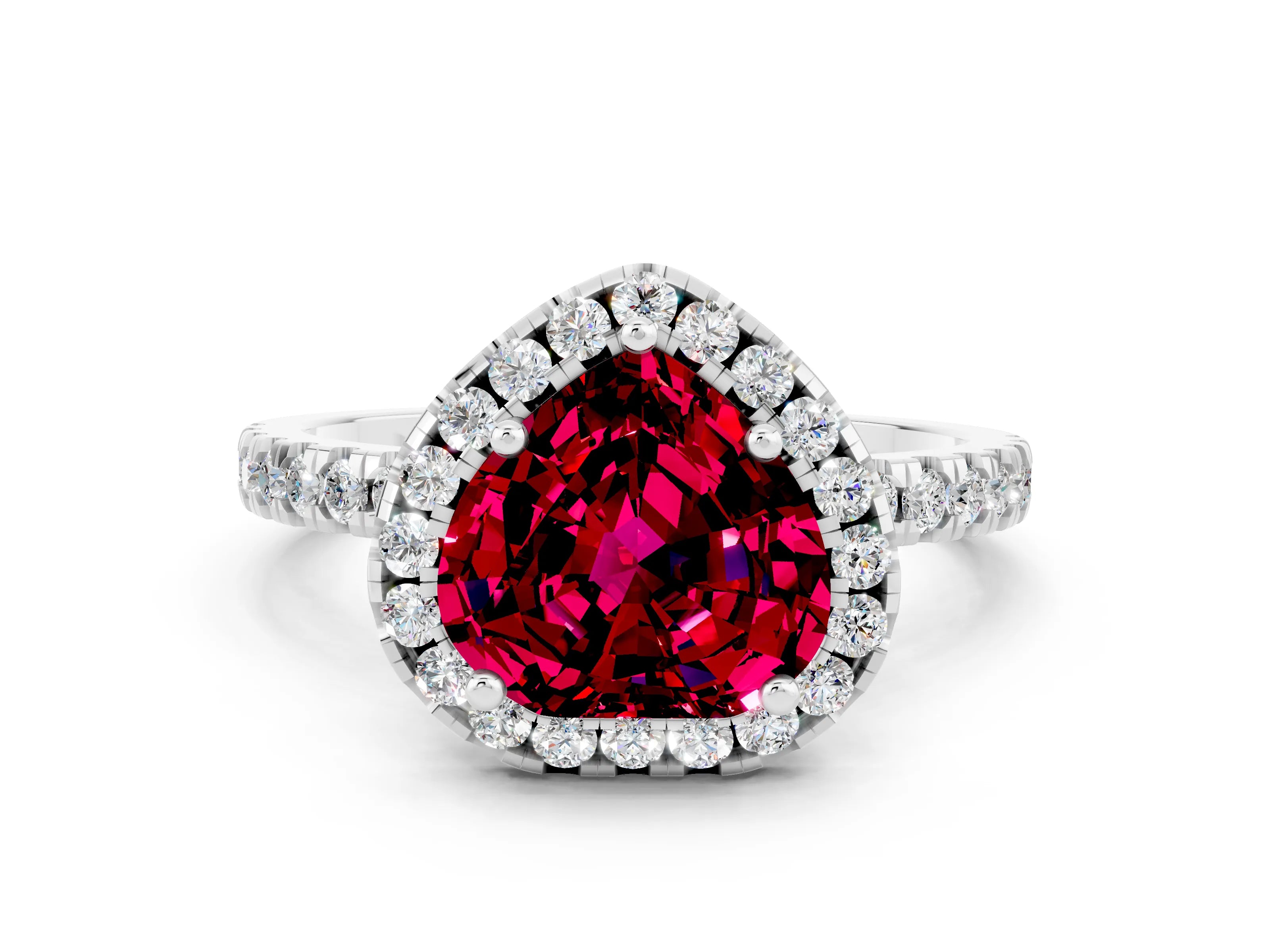 White gold Heart Cut Halo Diamond Pave Band with Prong Setting