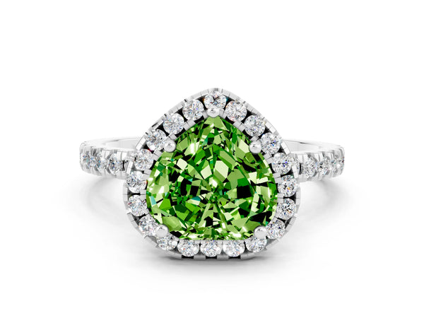 Silver Heart Cut Halo Diamond Pave Band with Prong Setting
