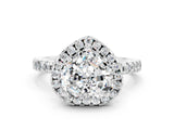 White gold Heart Cut Halo Diamond Pave Band with Prong Setting