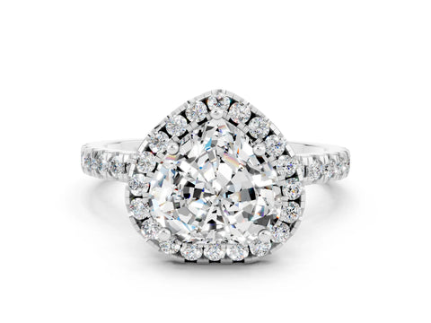 White gold Heart Cut Halo Diamond Pave Band with Prong Setting