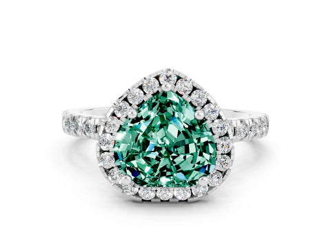 White gold Heart Cut Halo Diamond Pave Band with Prong Setting