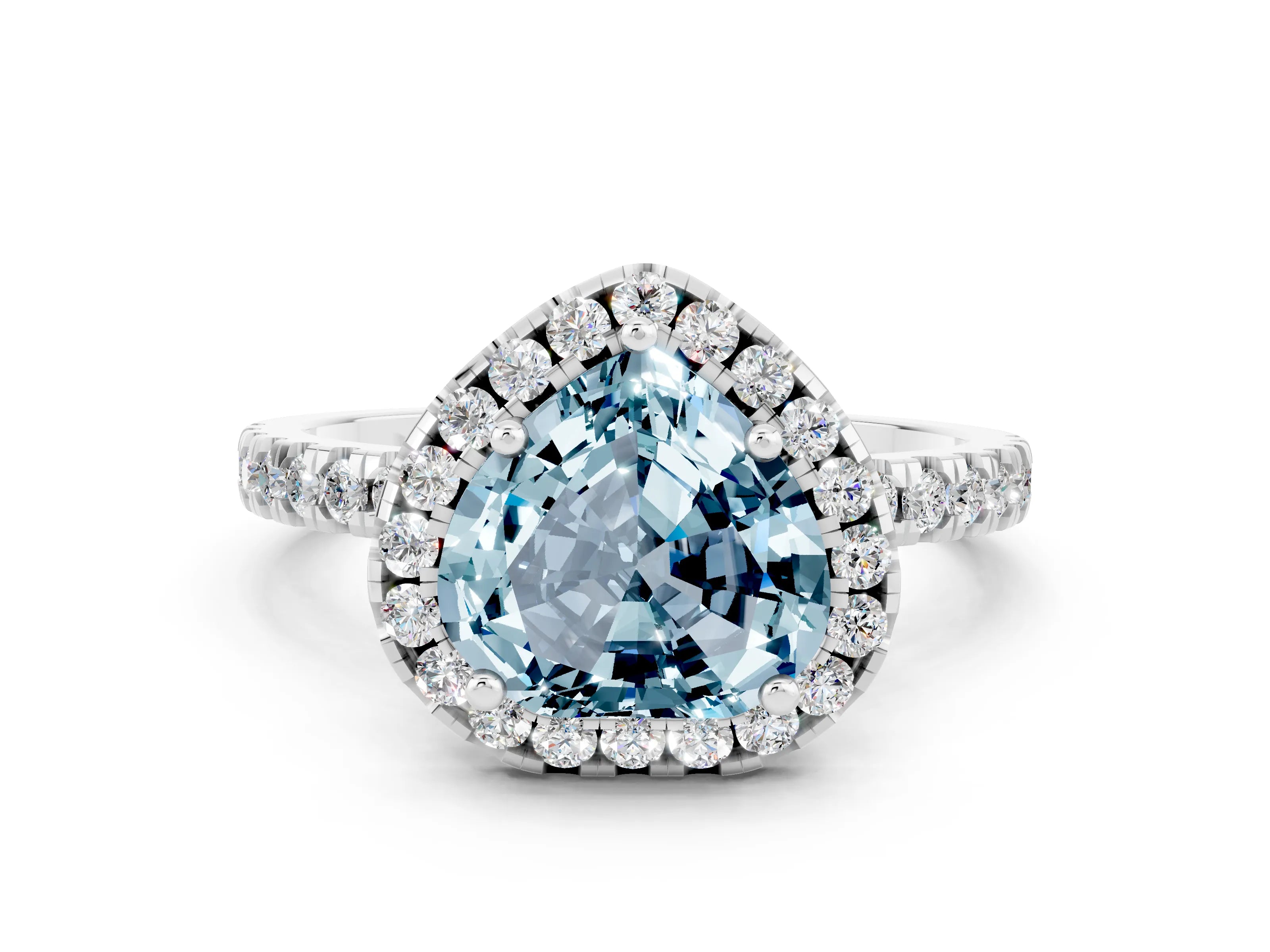 White gold Heart Cut Halo Diamond Pave Band with Prong Setting