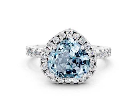 White gold Heart Cut Halo Diamond Pave Band with Prong Setting