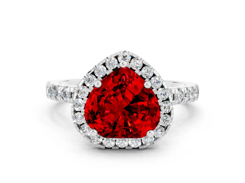 White gold Heart Cut Halo Diamond Pave Band with Prong Setting