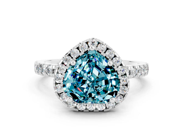 Silver Heart Cut Halo Diamond Pave Band with Prong Setting