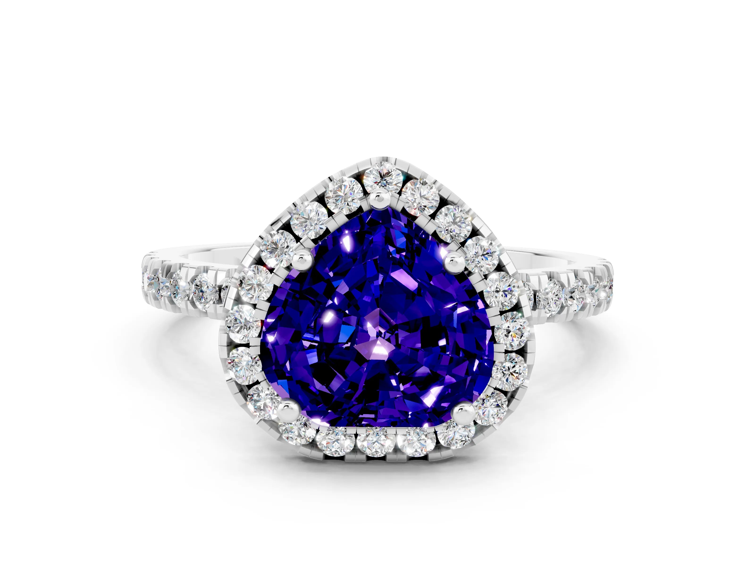 White gold Heart Cut Halo Diamond Pave Band with Prong Setting