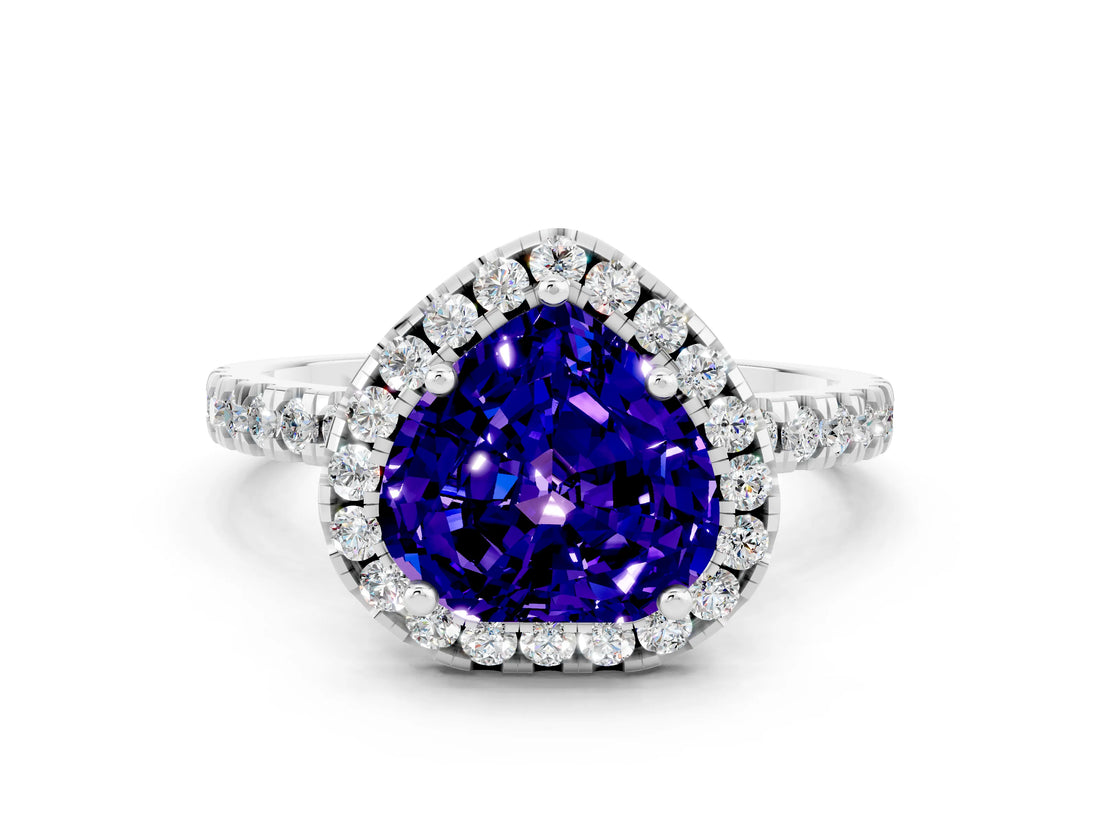 White gold Heart Cut Halo Diamond Pave Band with Prong Setting