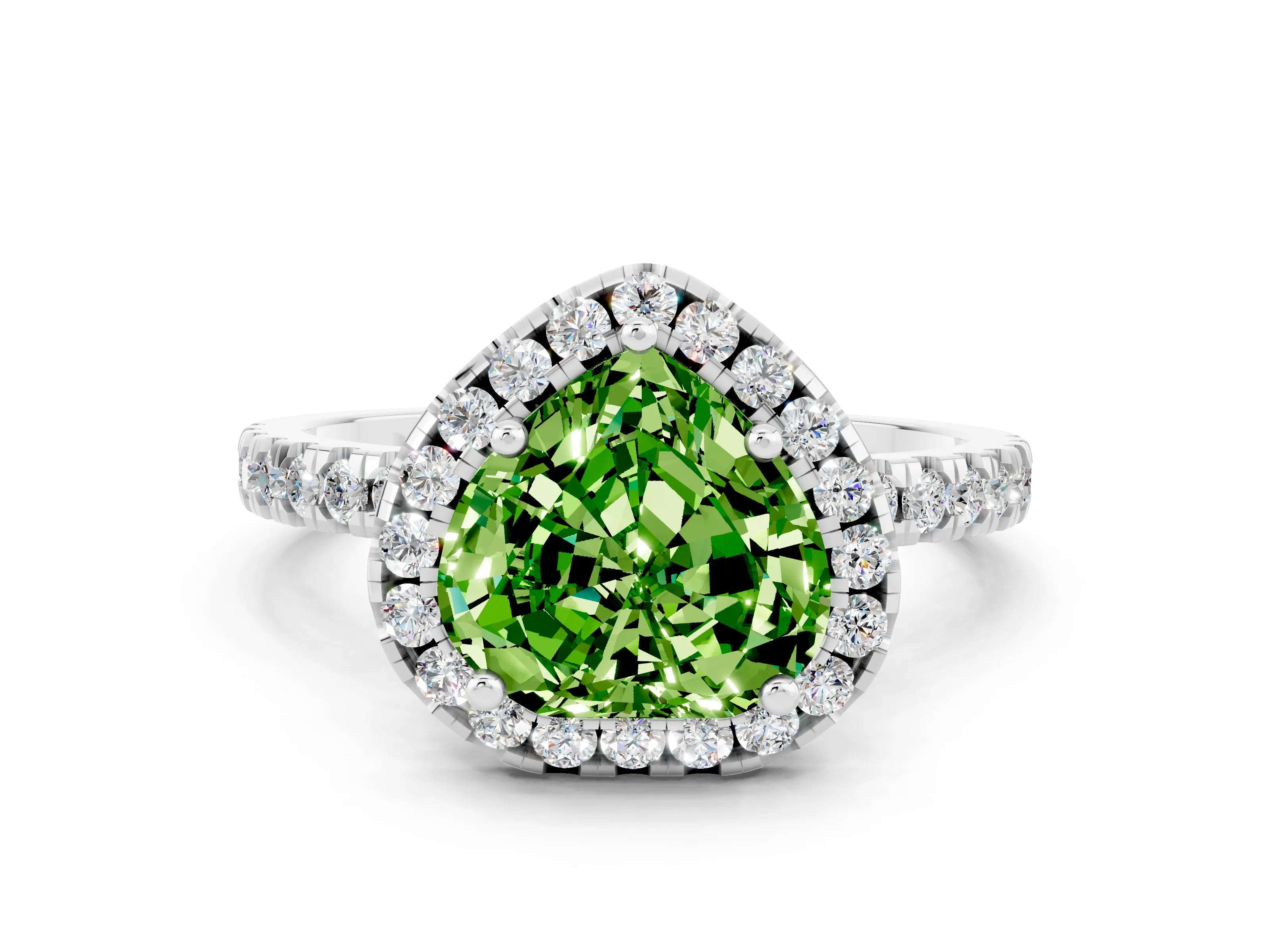 White gold Heart Cut Halo Diamond Pave Band with Prong Setting