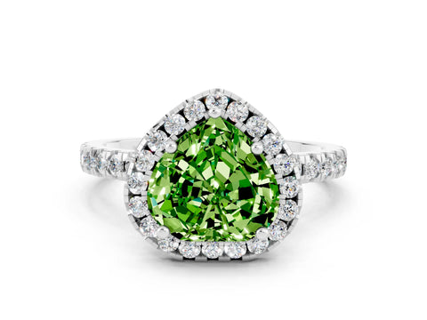 White gold Heart Cut Halo Diamond Pave Band with Prong Setting