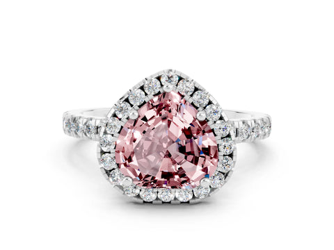 White gold Heart Cut Halo Diamond Pave Band with Prong Setting