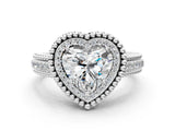 White gold Heart Cut Halo Diamond Ring with Beaded Split Shank and Four-Prong Setting_122