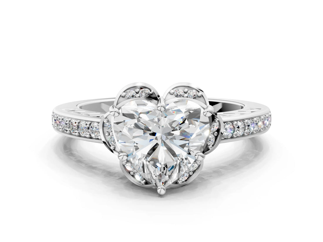 White gold Heart Cut Halo Diamond Ring with Channel Set Band and Four-Prong Setting_32