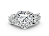White gold Heart Cut Halo Diamond Ring with Milgrain and Bezel Accents on a Split Shank Band_15