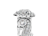 White gold Heart Cut Halo Diamond Ring with Milgrain and Bezel Accents on a Split Shank Band_152