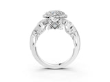 White gold Heart Cut Halo Diamond Ring with Milgrain and Bezel Accents on a Split Shank Band_18