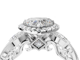 White gold Heart Cut Halo Diamond Ring with Milgrain and Bezel Accents on a Split Shank Band_19
