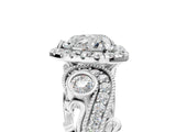 White gold Heart Cut Halo Diamond Ring with Milgrain and Bezel Accents on a Split Shank Band_20