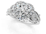 White gold Heart Cut Halo Diamond Ring with Milgrain and Bezel Accents on a Split Shank Band_238