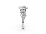 White gold Heart Cut Halo Diamond Ring with Milgrain and Bezel Accents on a Split Shank Band_239