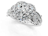 White gold Heart Cut Halo Diamond Ring with Milgrain and Bezel Accents on a Split Shank Band_277