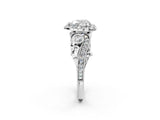 White gold Heart Cut Halo Diamond Ring with Milgrain and Bezel Accents on a Split Shank Band_278