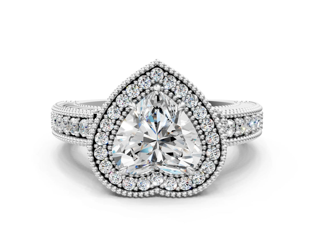 White gold Heart Cut Halo Diamond Ring with Pavé Band and Four-Prong Setting_74