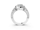 White gold Heart Cut Halo Diamond Ring with Pavé Band and Four-Prong Setting_77