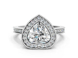 White gold Heart Cut Halo Diamond Ring with Pavé Band and Milgrain Prong Setting_33