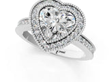 White gold Heart Cut Halo Diamond Ring with Pavé Band and Milgrain Prong Setting_33