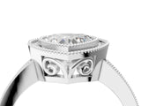 White gold Heart Cut Halo Diamond Ring with Pavé Band and Milgrain Prong Setting_36
