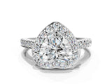White gold Heart Cut Halo Diamond Ring with Pavé Band and Three-Prong Setting_120