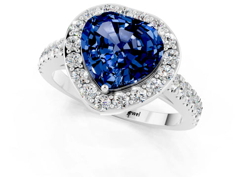 White gold Heart Cut Halo Diamond Ring with Pavé Band and Three-Prong Setting_1