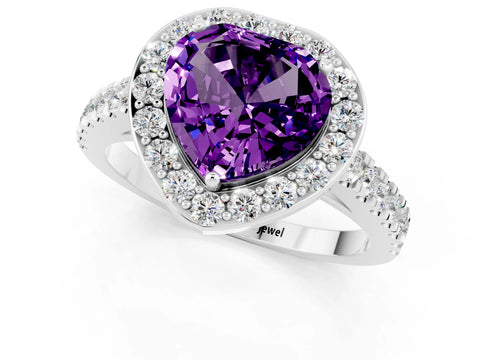 White gold Heart Cut Halo Diamond Ring with Pavé Band and Three-Prong Setting_1