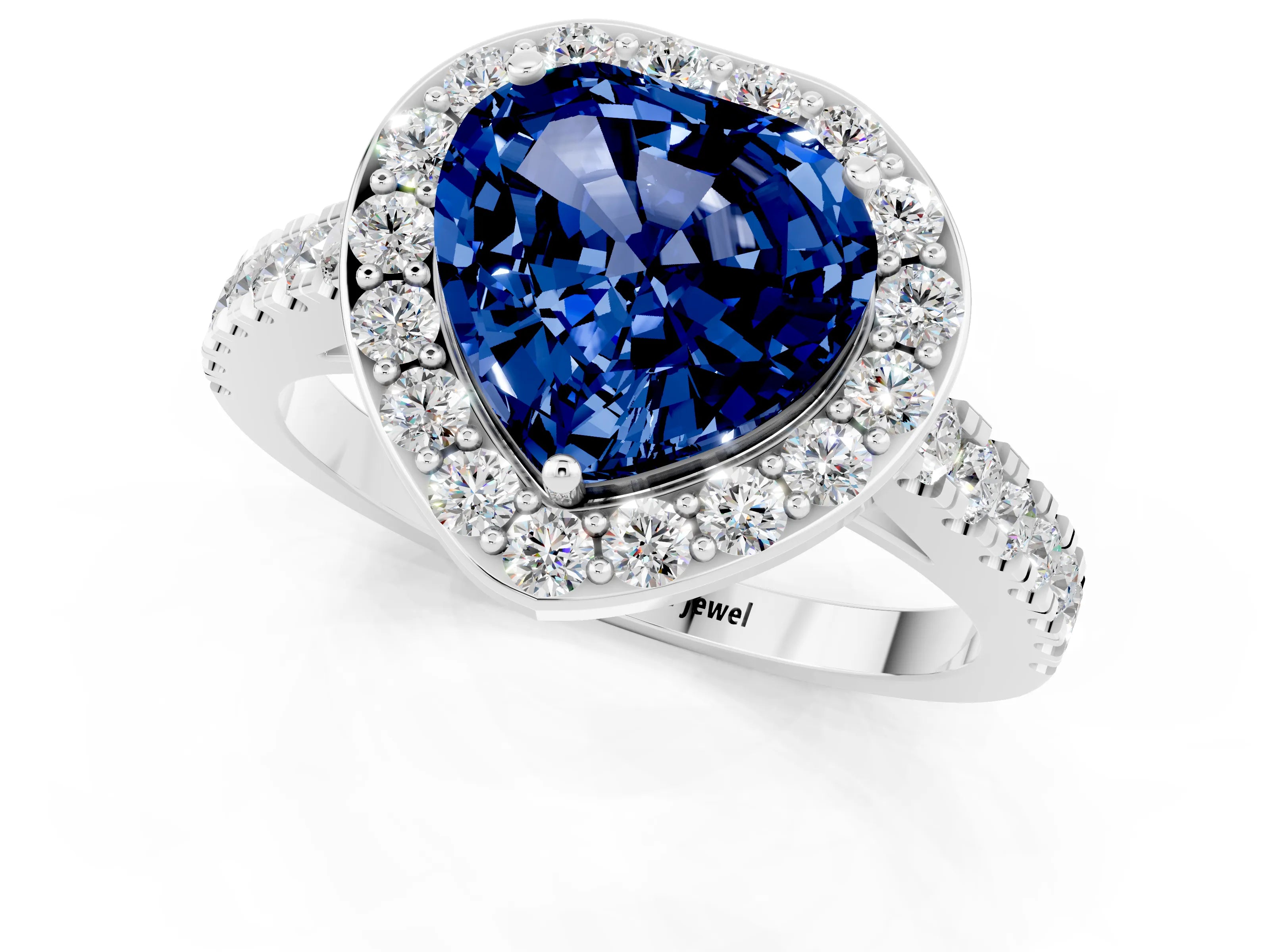 White gold Heart Cut Halo Diamond Ring with Pavé Band and Three-Prong Setting_1