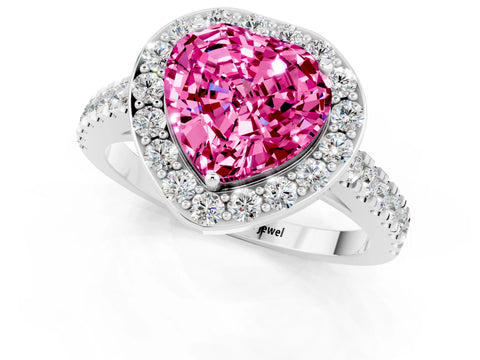 White gold Heart Cut Halo Diamond Ring with Pavé Band and Three-Prong Setting_1