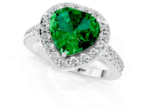 White gold Heart Cut Halo Diamond Ring with Pavé Band and Three-Prong Setting_1